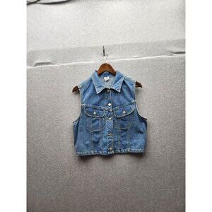 VTG Old Navy Womens Blue Denim Button-Front Sleeveless Vest With Pockets Size Me